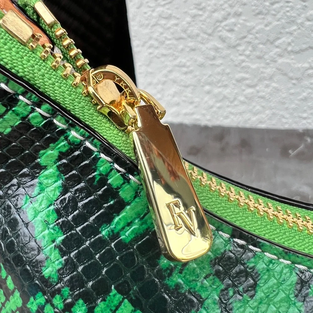 FRANCES VALENTINE Laura Solid Snake Leather hobo shoulder bag green + caramel